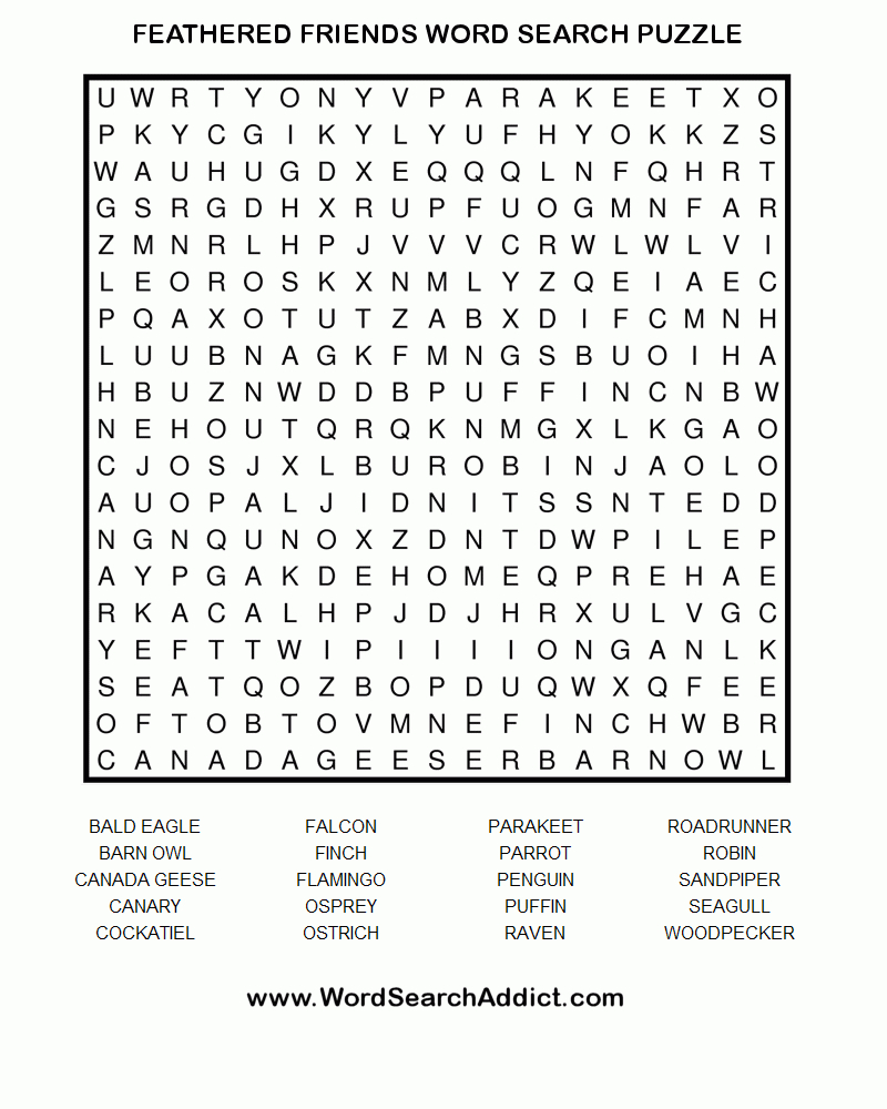 Birds Word Search Puzzle | Word Search Puzzles Printables