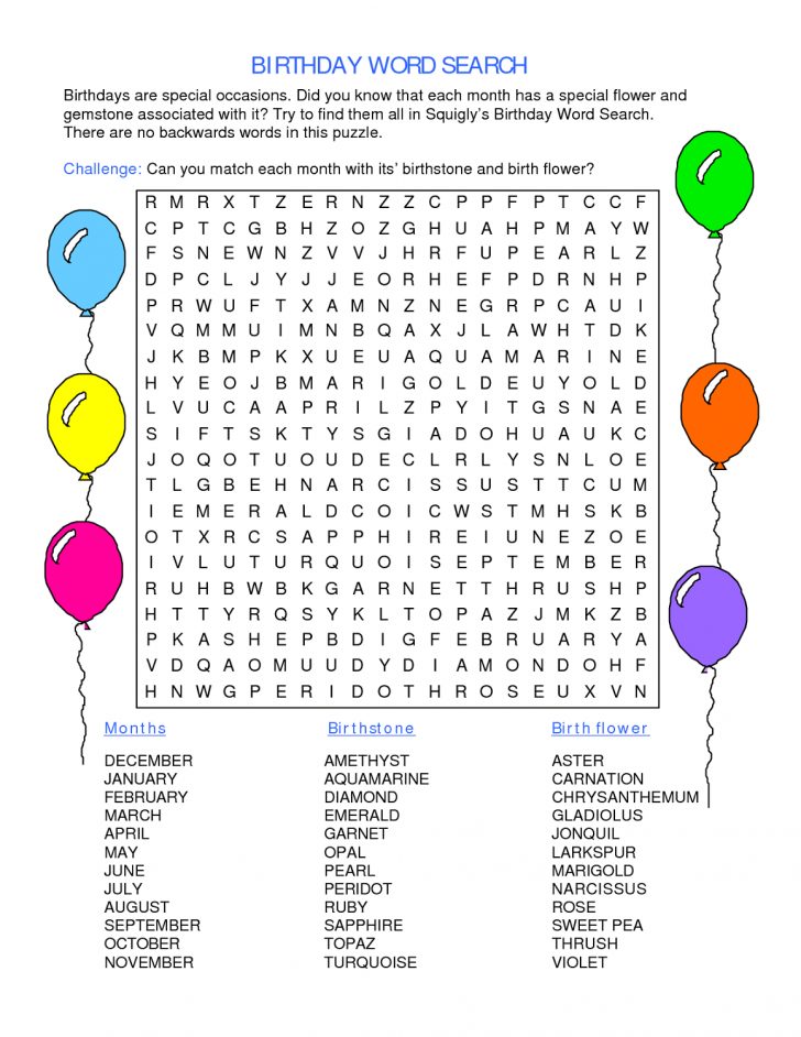 Free Printable Birthday Word Search