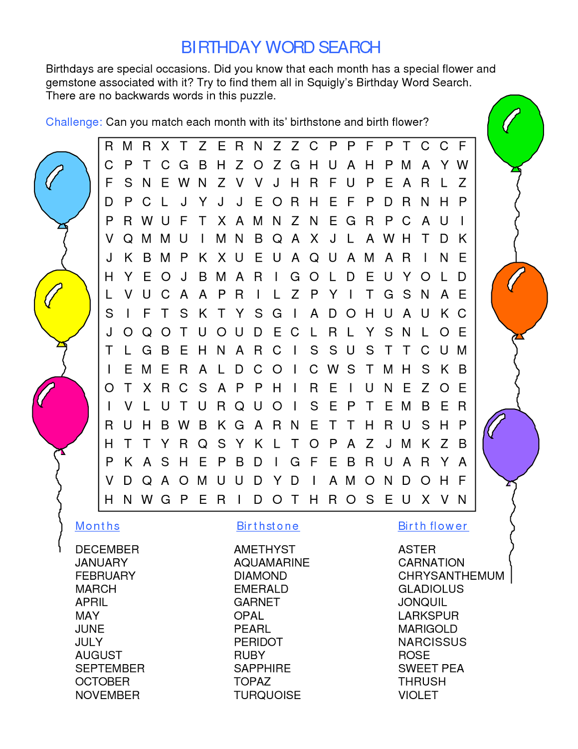 Birthday Word Search Printable | Loving Printable