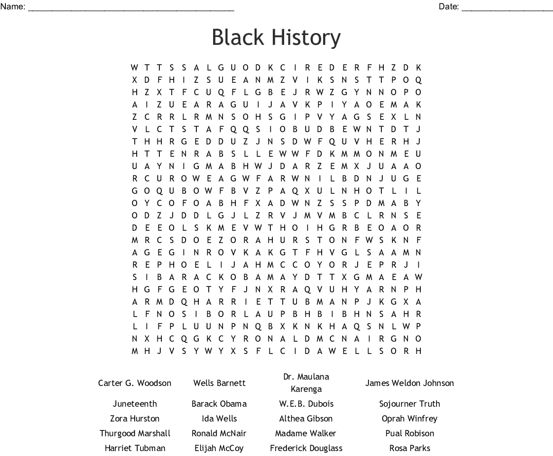 Black History Month Word Find Puzzle Printable Worksheet