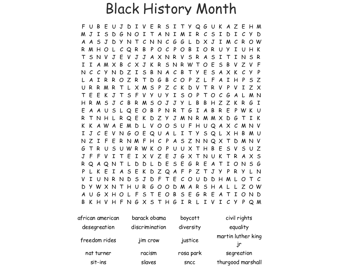 black history word search puzzles printable word search