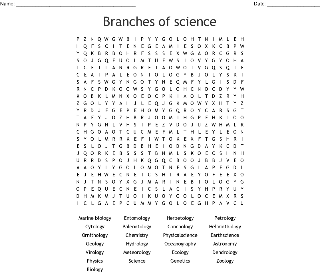 Branches Of Science Word Search - Wordmint