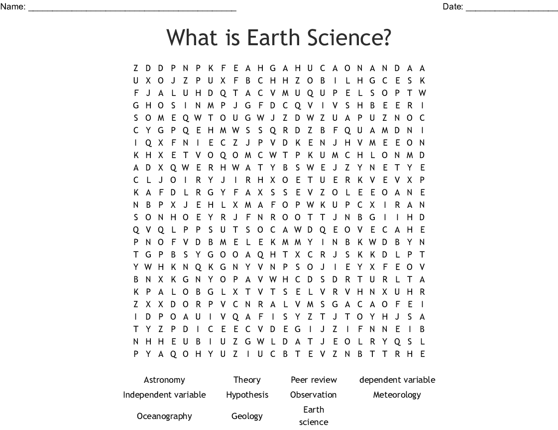 Earth Science Word Search Printable