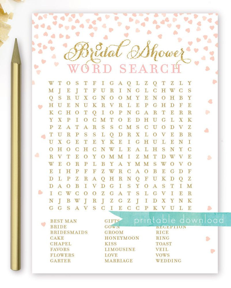 Bridal Shower Word Search . Wedding Word Search Game . Pink