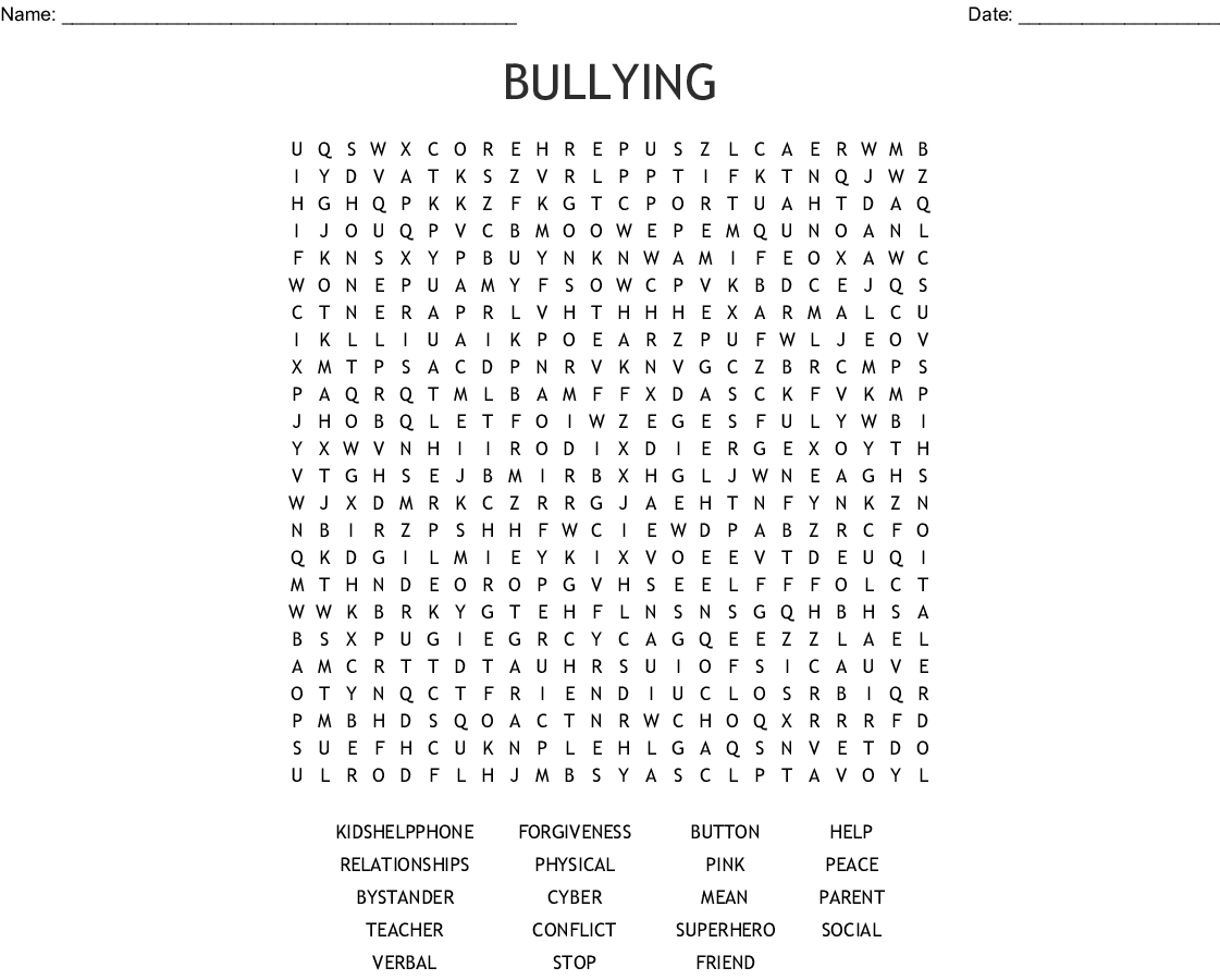 Printable Anti Bullying Word Search Word Search Printable