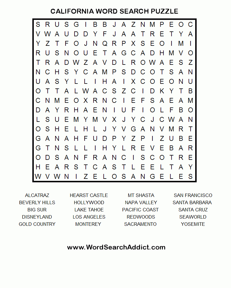 California Word Search Puzzle | Word Find, Word Search