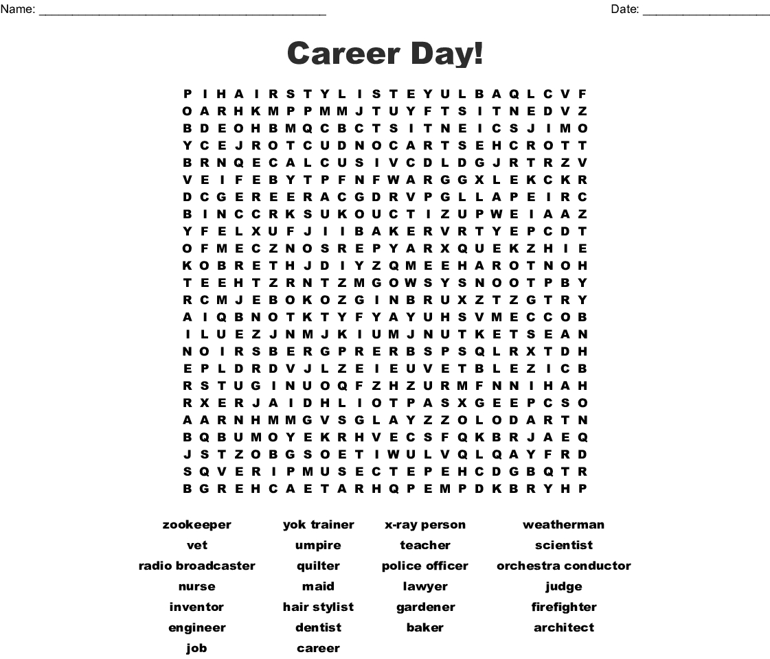 Free Printable Career Word Search Puzzles