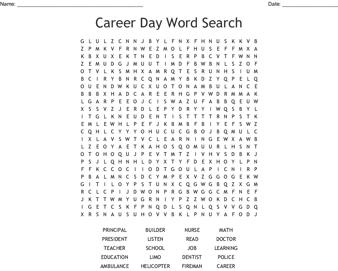 Career Day Word Search - Wordmint