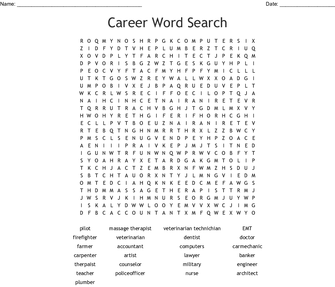 stem careers word search