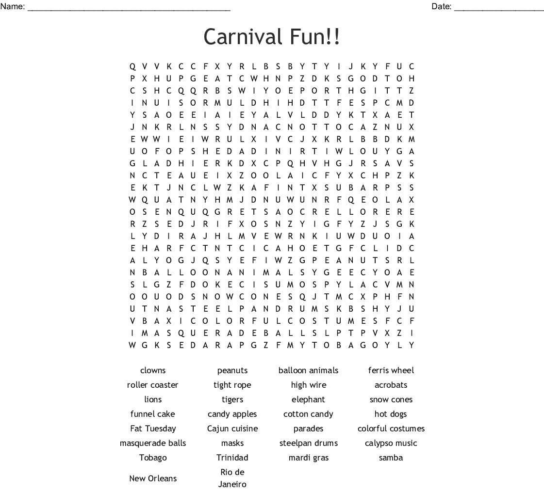 Carnival Fun!! Word Search - Wordmint