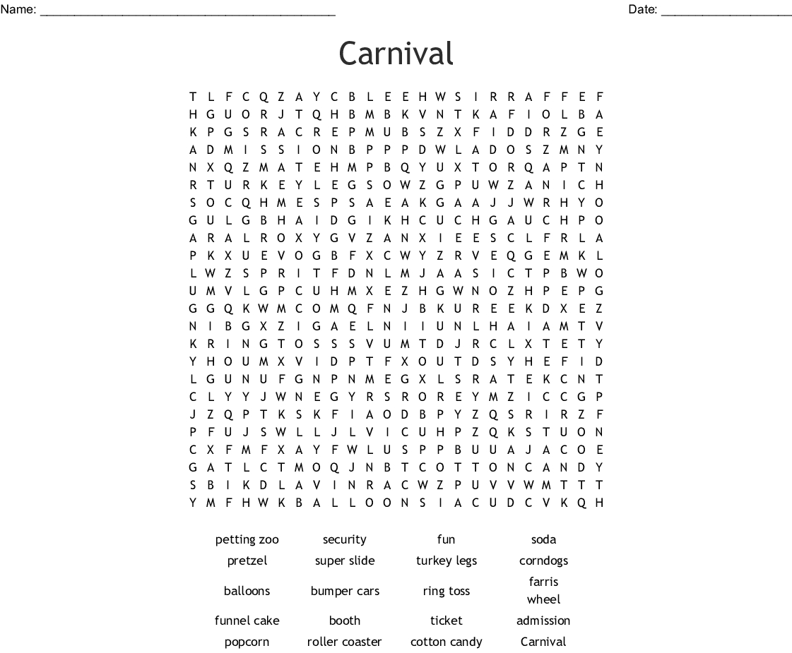 Carnival Word Search - Wordmint