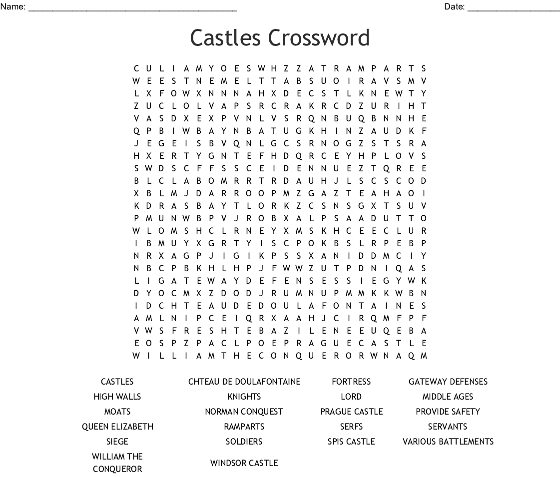 Castles Crossword Word Search - Wordmint