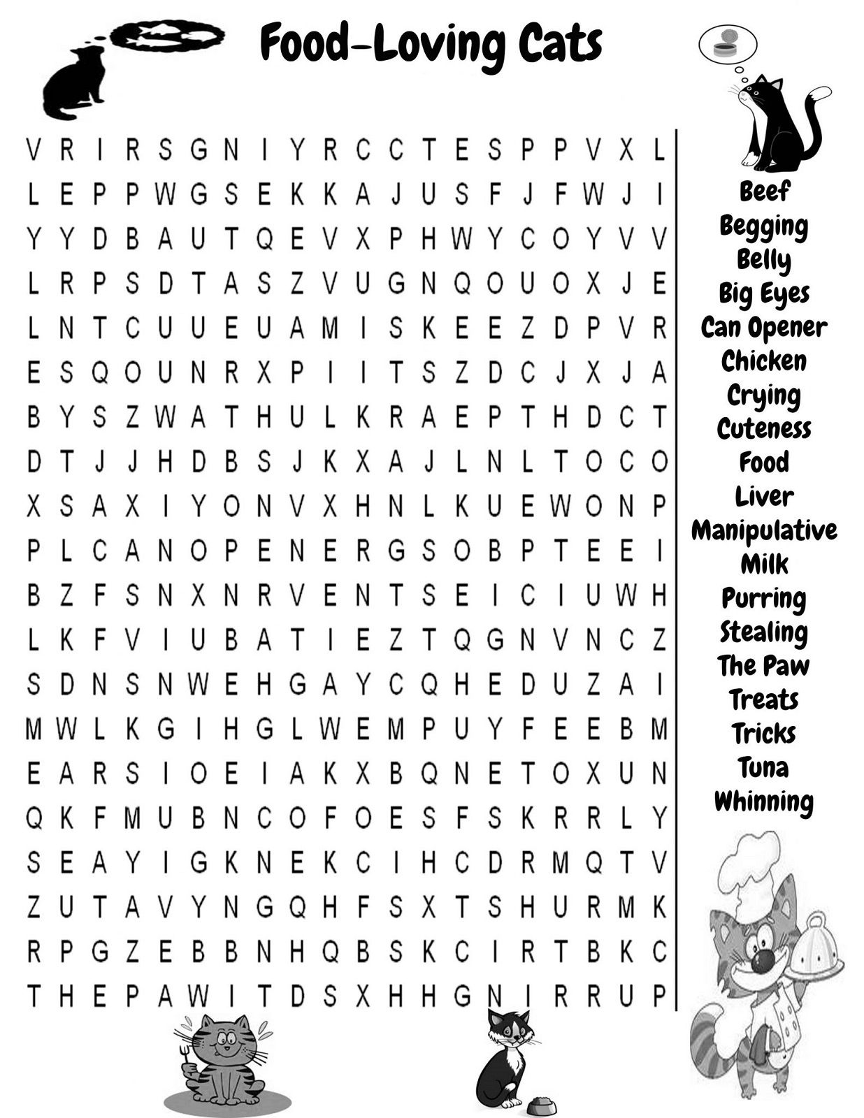 Cat Foods Word Search | K5 Worksheets | Food Words, Words