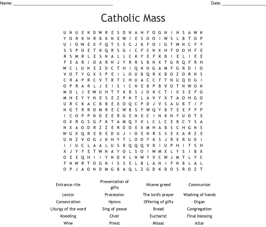 Catholic Mass Word Search - Wordmint