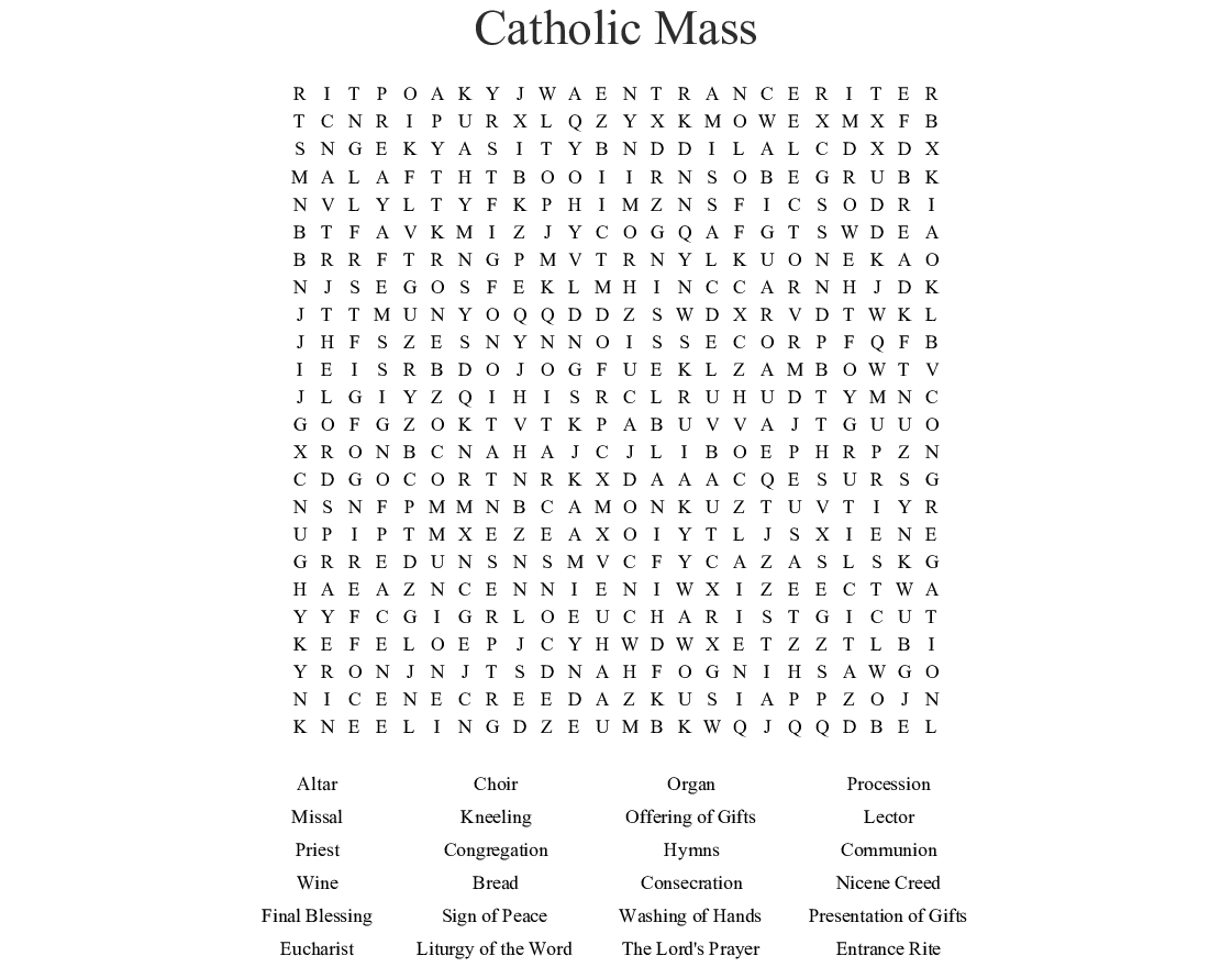 Catholic Mass Word Search - Wordmint