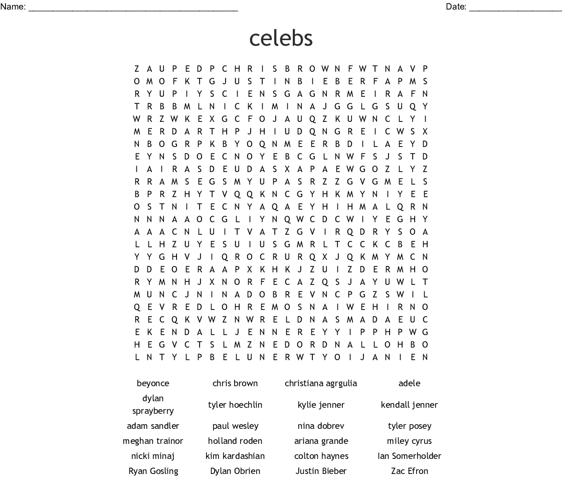 Celebrities Word Search - Wordmint