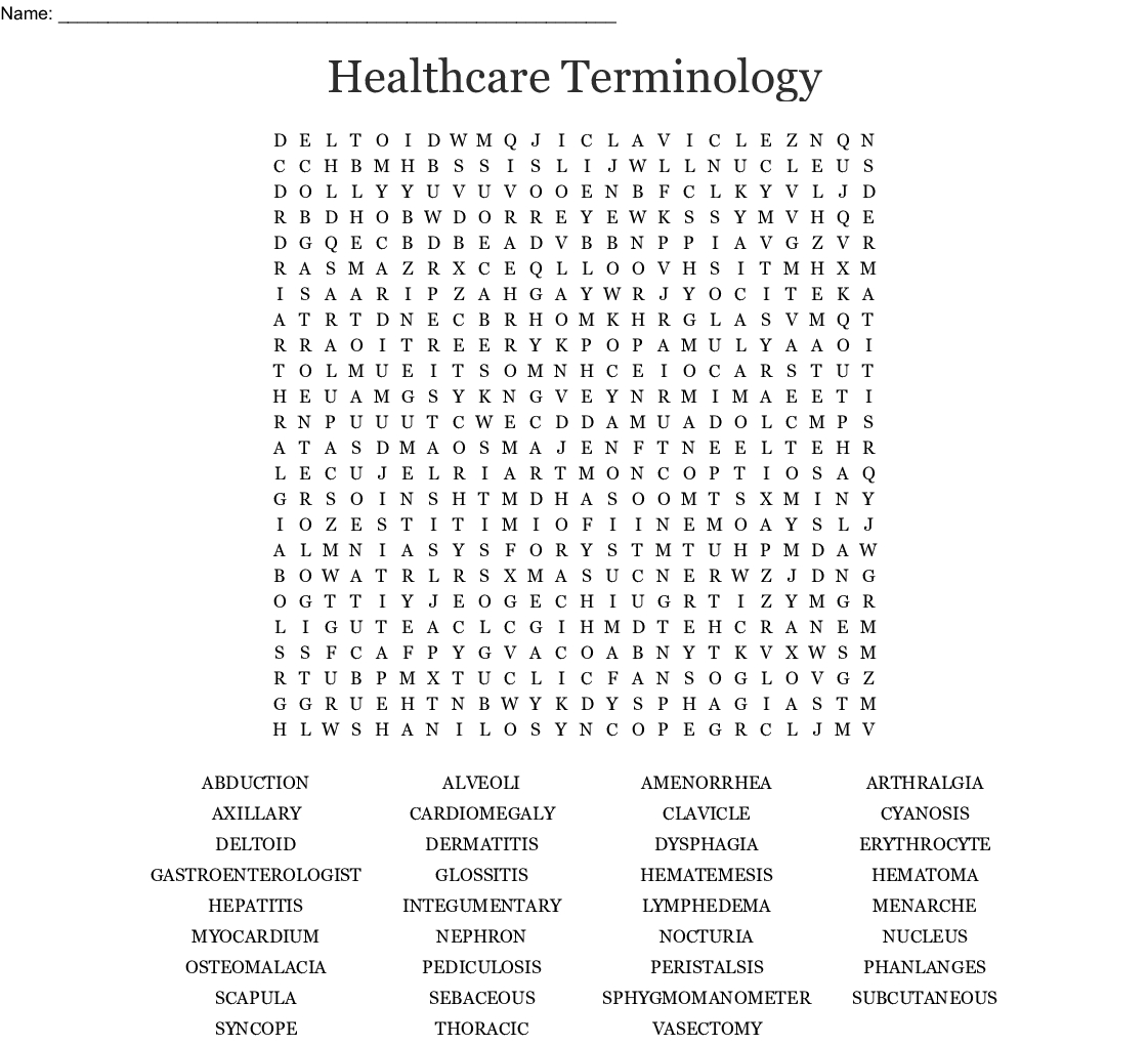 Chapter 1-12 Medical Terminology Word Search - Wordmint
