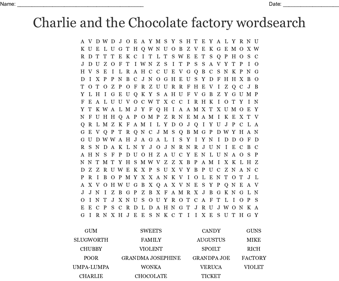 Charlie And The Chocolate Factory Wordsearch - Wordmint