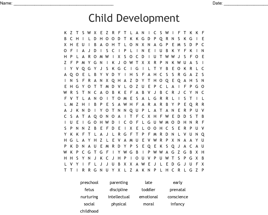 Child Development Word Search - Wordmint