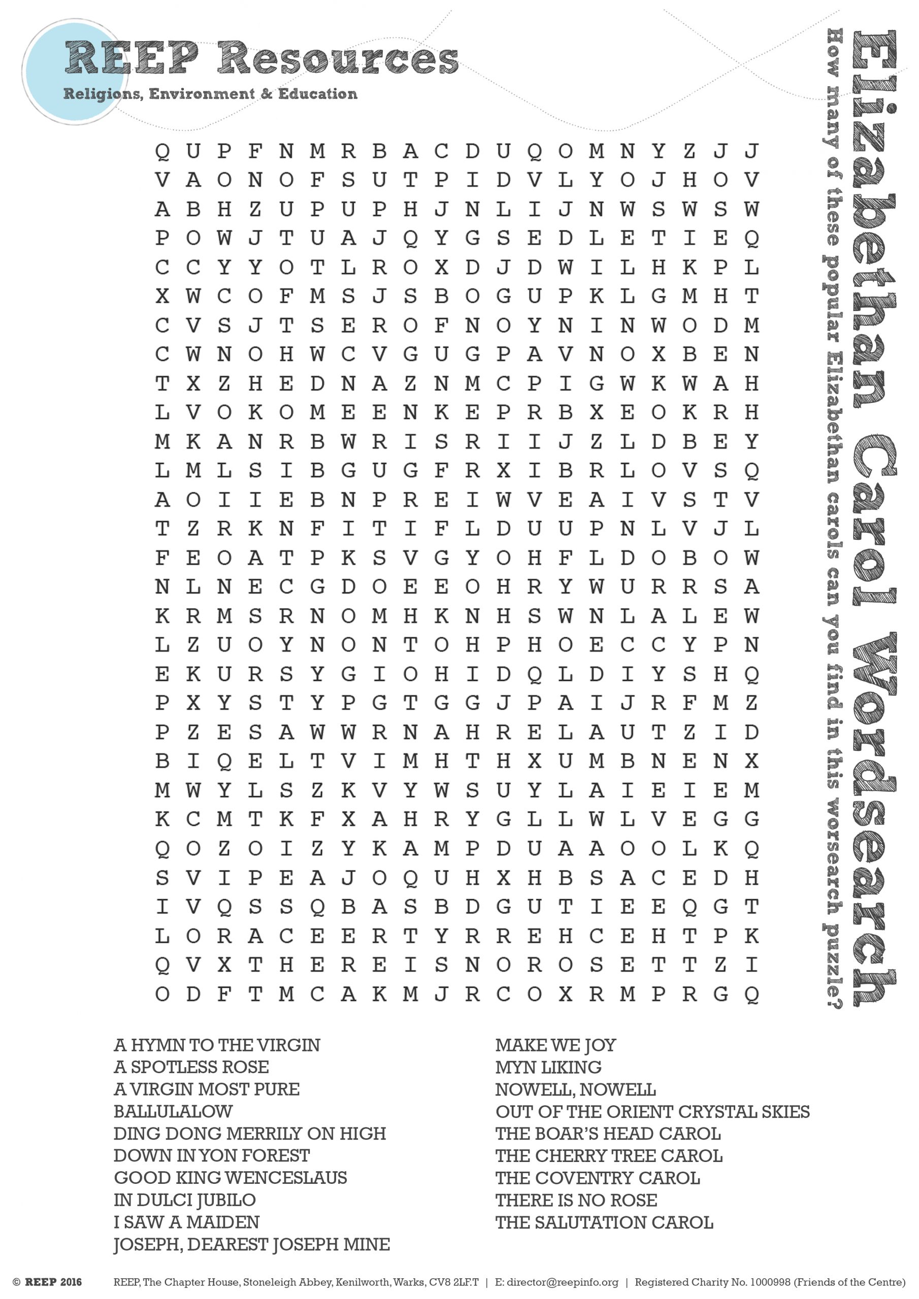 Christmas Carol Word Search Printable Word Search Printable