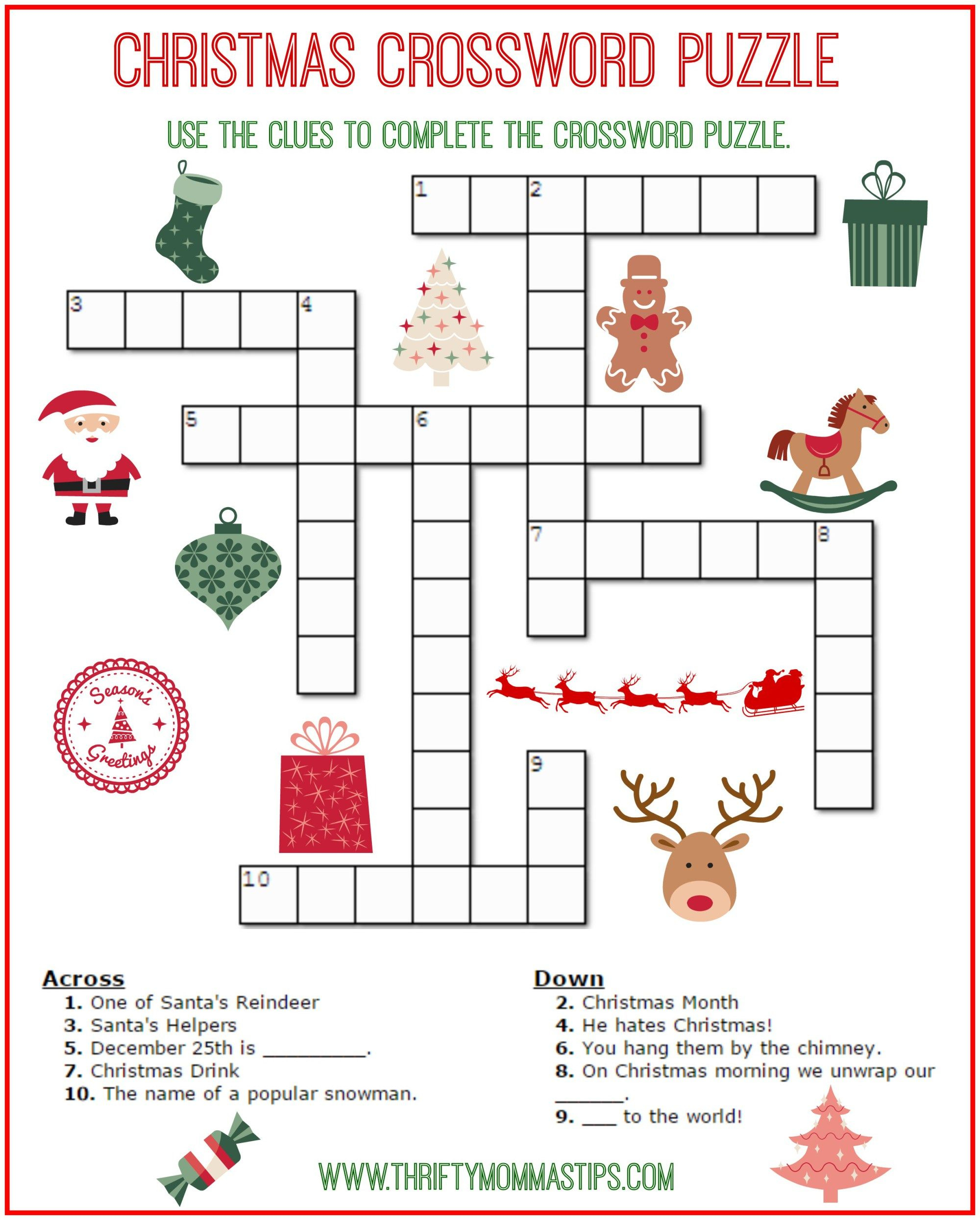 Christmas Crossword Puzzle Printable - Thrifty Momma&amp;#039;s Tips