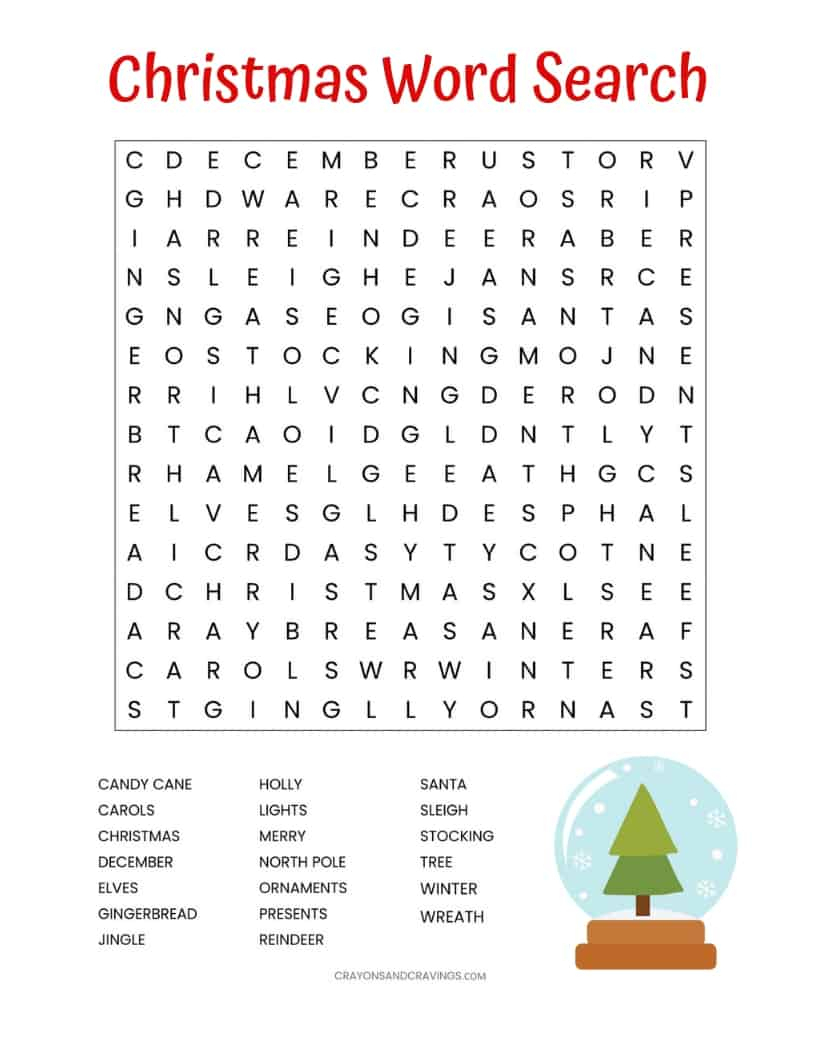 A printable Christmas word search for adults