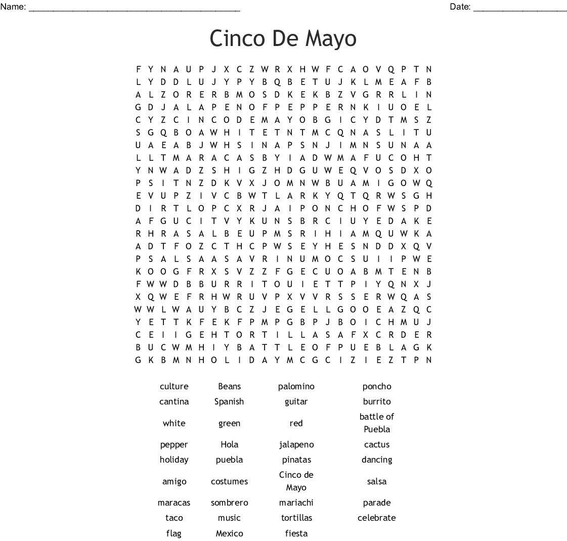 free printable cinco de mayo word search word search