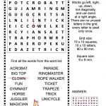 Circus Word Search Puzzle | Free Printable Puzzle Games