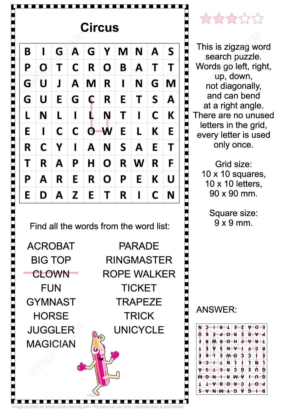 Circus Word Search Puzzle | Free Printable Puzzle Games