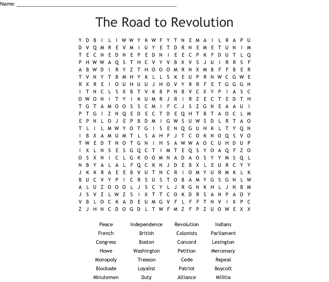 Colonial America Wordsearch - Wordmint