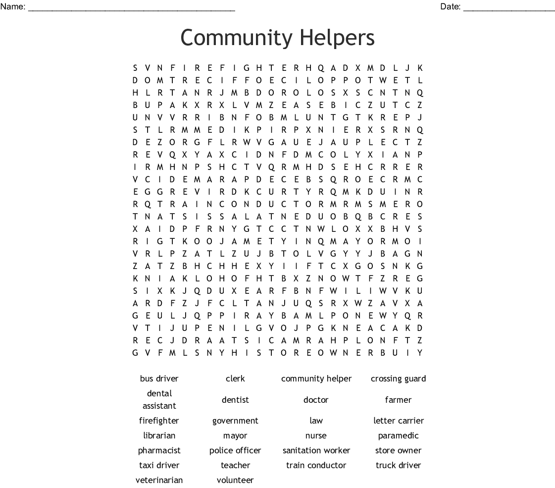 Community Helpers Word Search Printable Word Search Printable