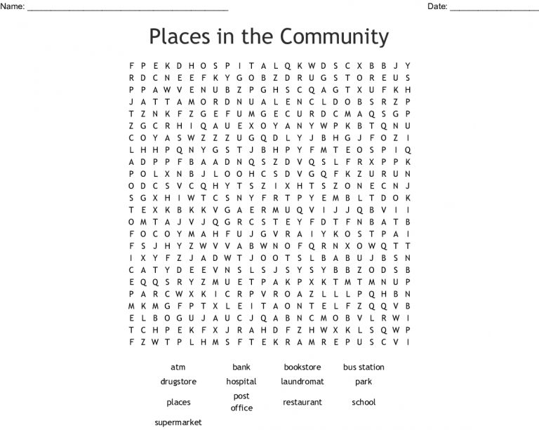 Community Places And Workers Word Search - Wordmint | Word Search Printable