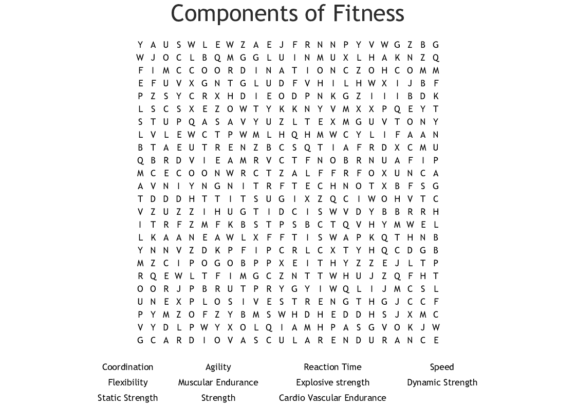 Components Of Fitness Word Search - Wordmint