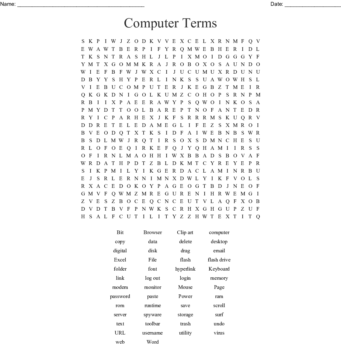 Computer Terms Word Search - Wordmint