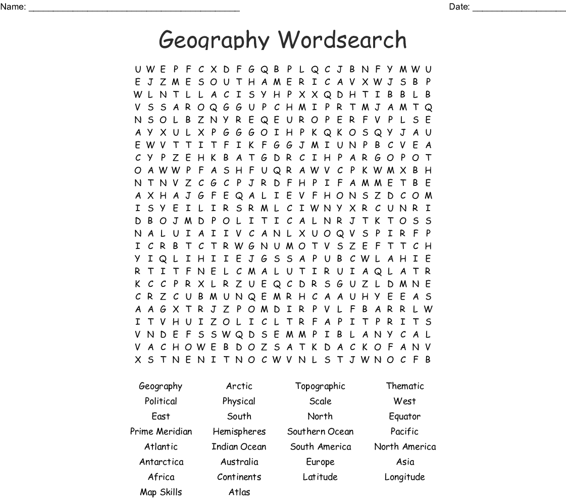 Word Search Continents And Oceans