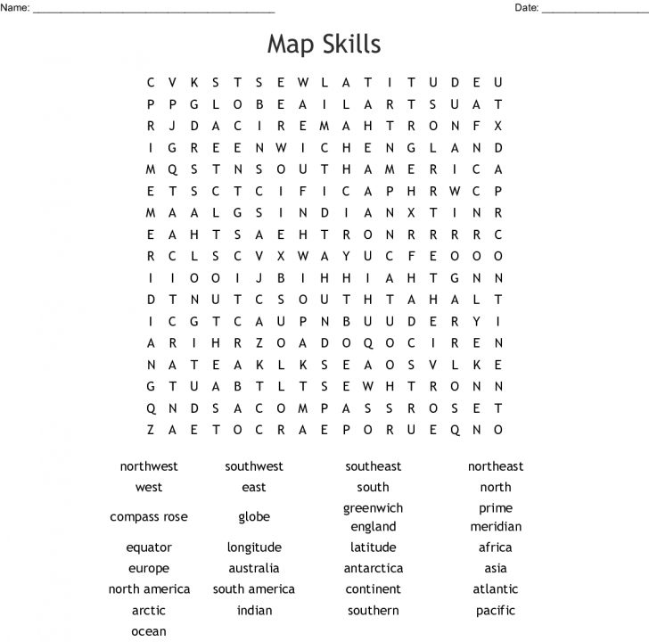 Continents And Oceans Word Search Printable