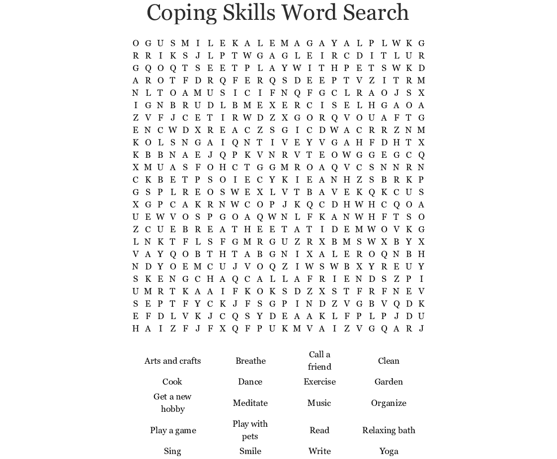 Coping Skills Word Search - Wordmint - Word Search Printable