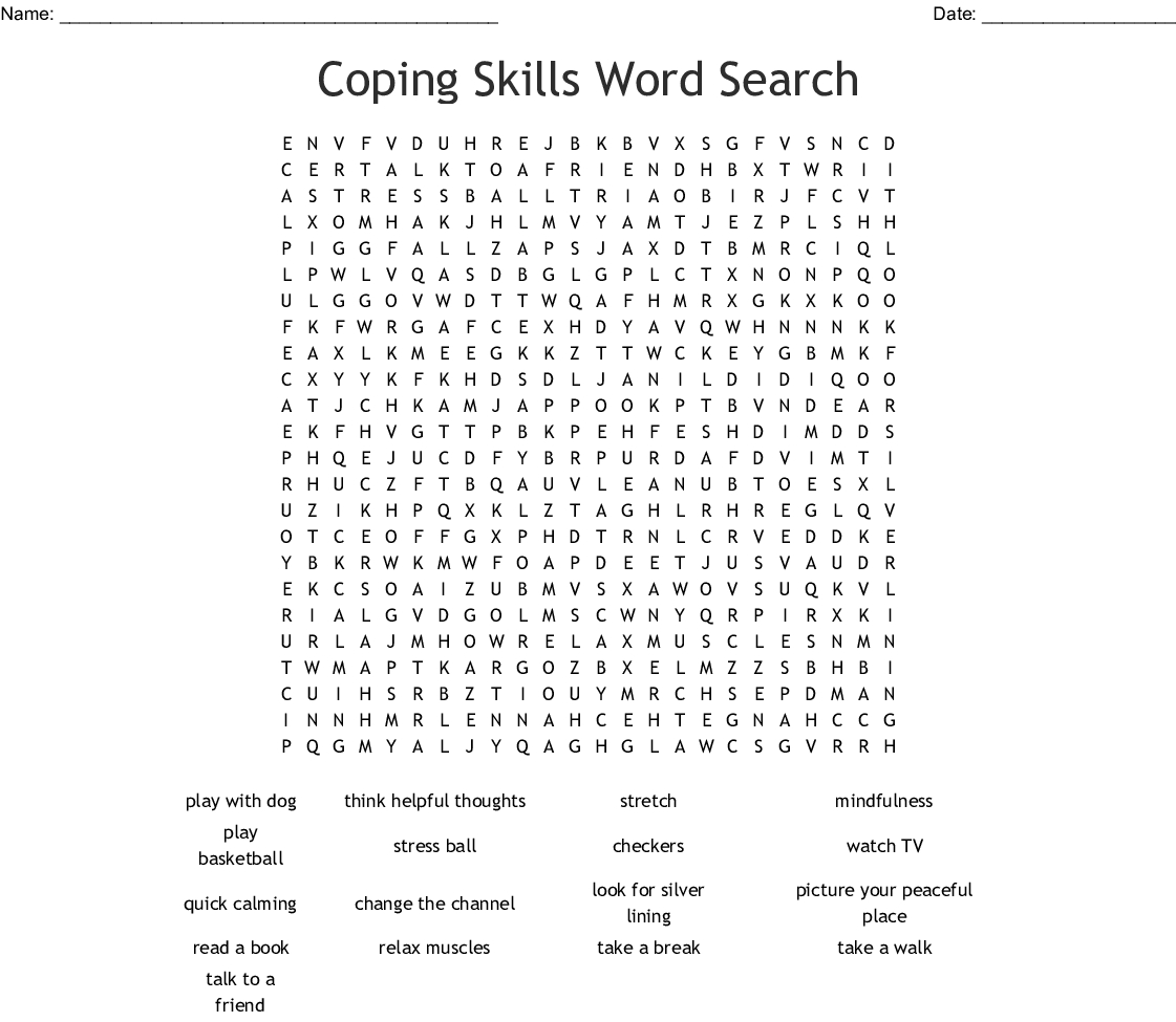 Coping Skills And Word Search Printable