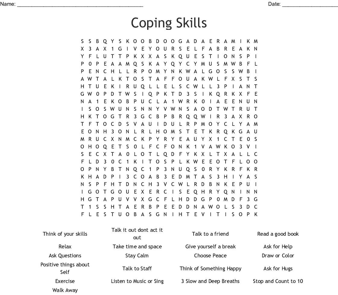 Coping Skills Word Search - Wordmint