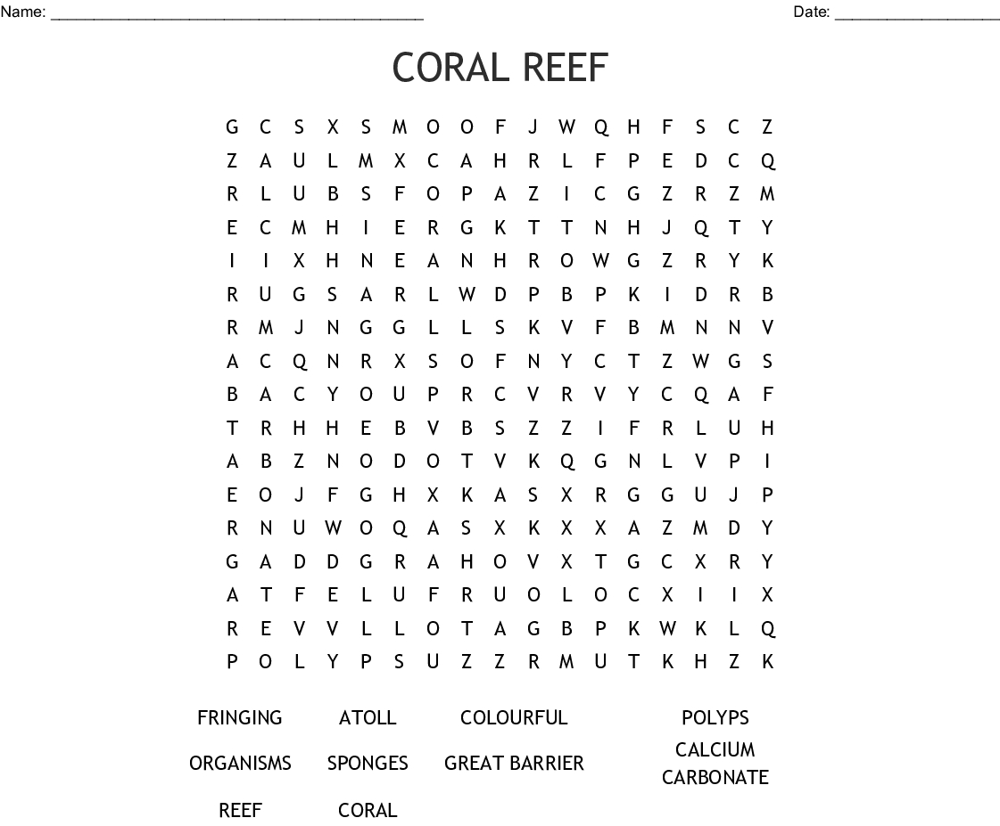 Coral Reef Word Search - Wordmint