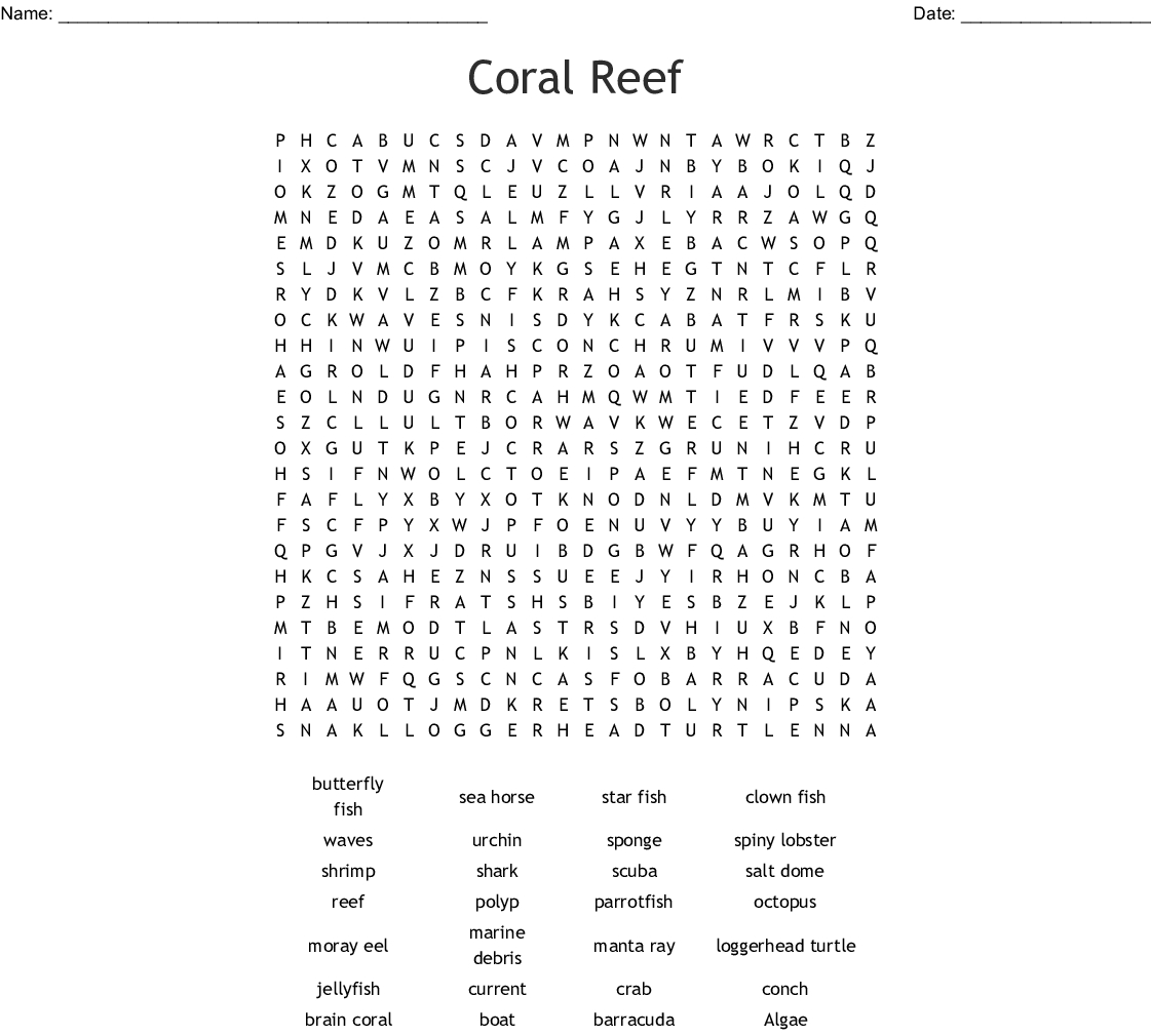 Coral Reef Word Search - Wordmint