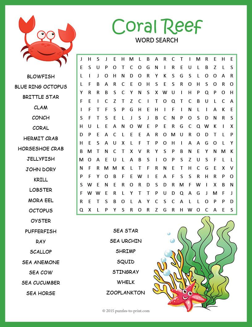 Coral Reef Word Search Worksheet | Activities, Sea