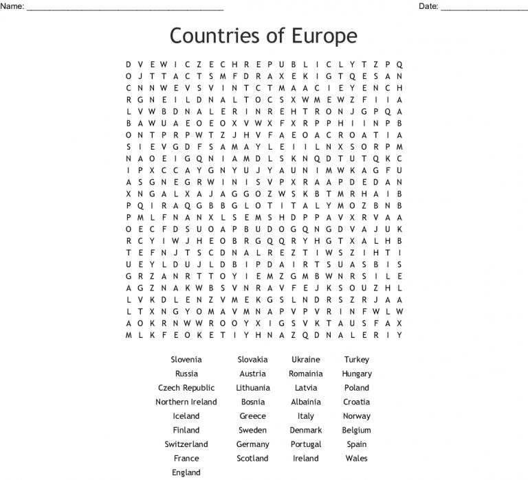 Countries Of Europe Word Search - Wordmint | Word Search Printable