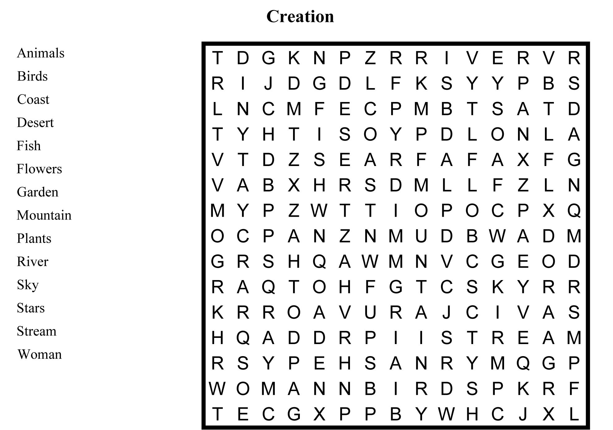 Creation Word Search Printable Word Search Printable