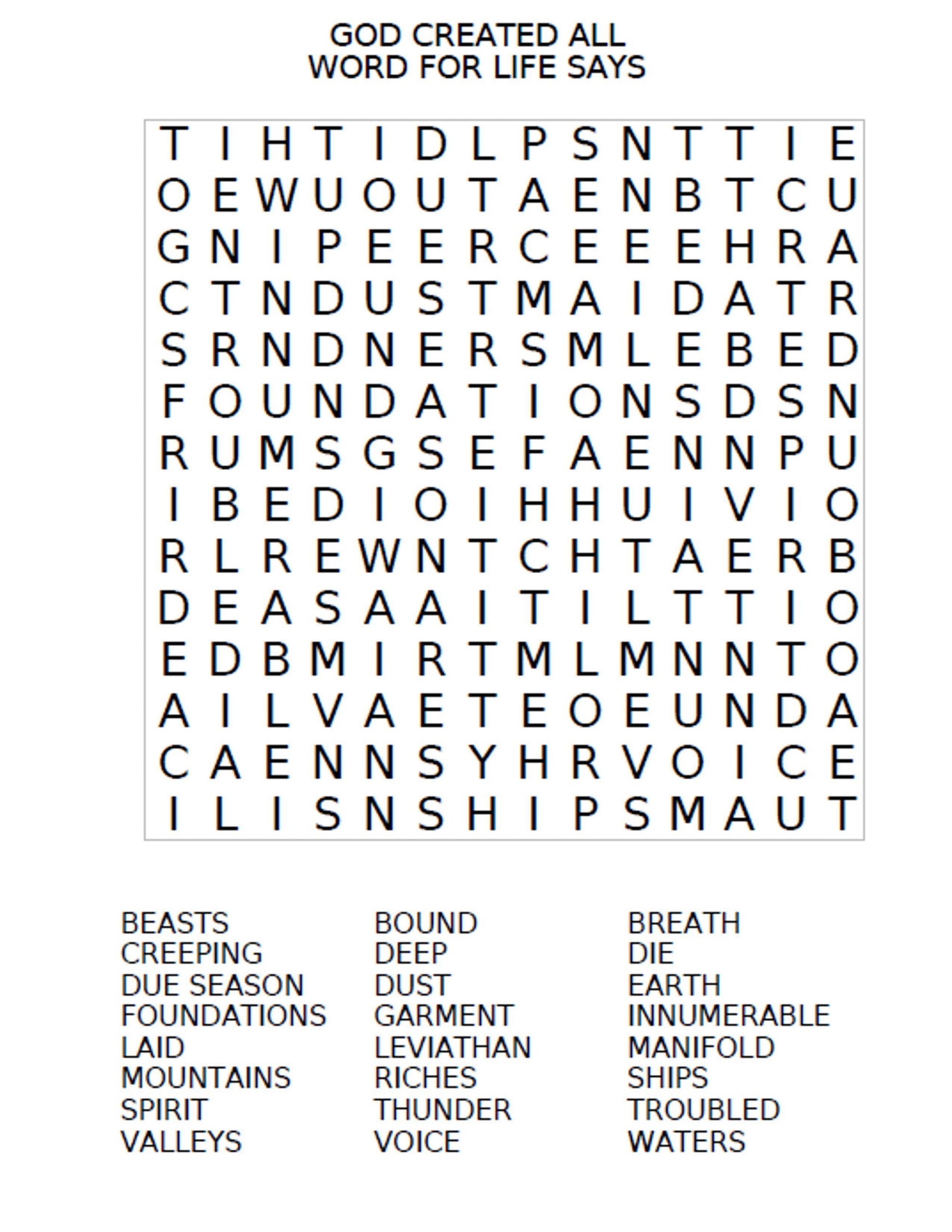 Creation Word Search Printable Word Search Printable