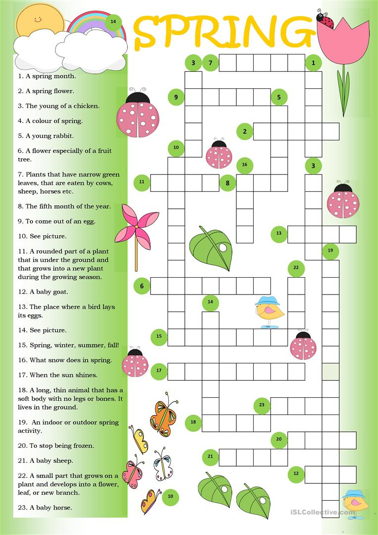 Crossword Spring - English Esl Worksheets For Distance