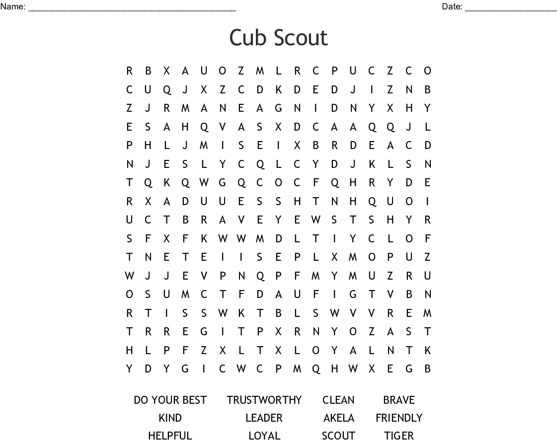 Cub Scout Word Search - Wordmint