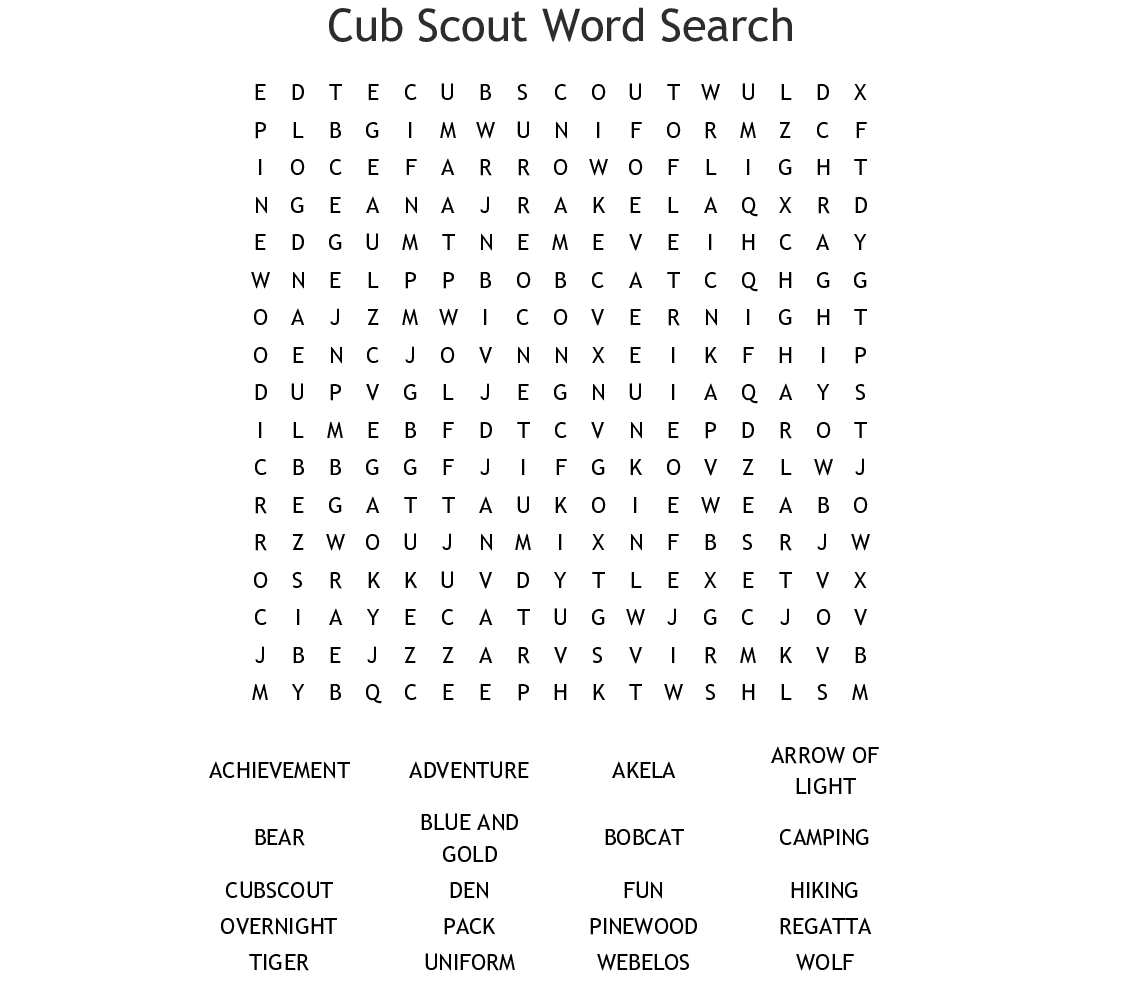 Cub Scouts Word Search - Wordmint