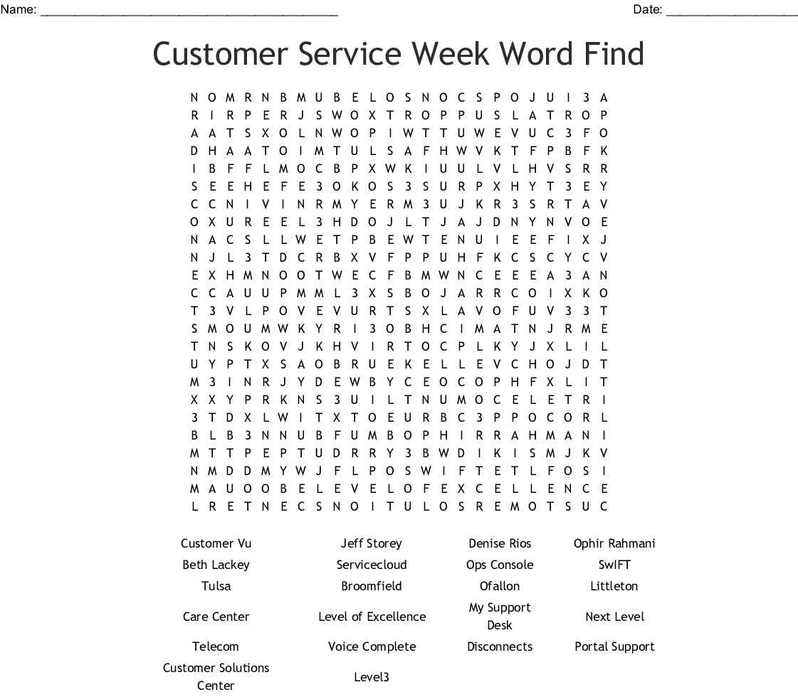 Customer Service Week Word Find Word Search - Wordmint