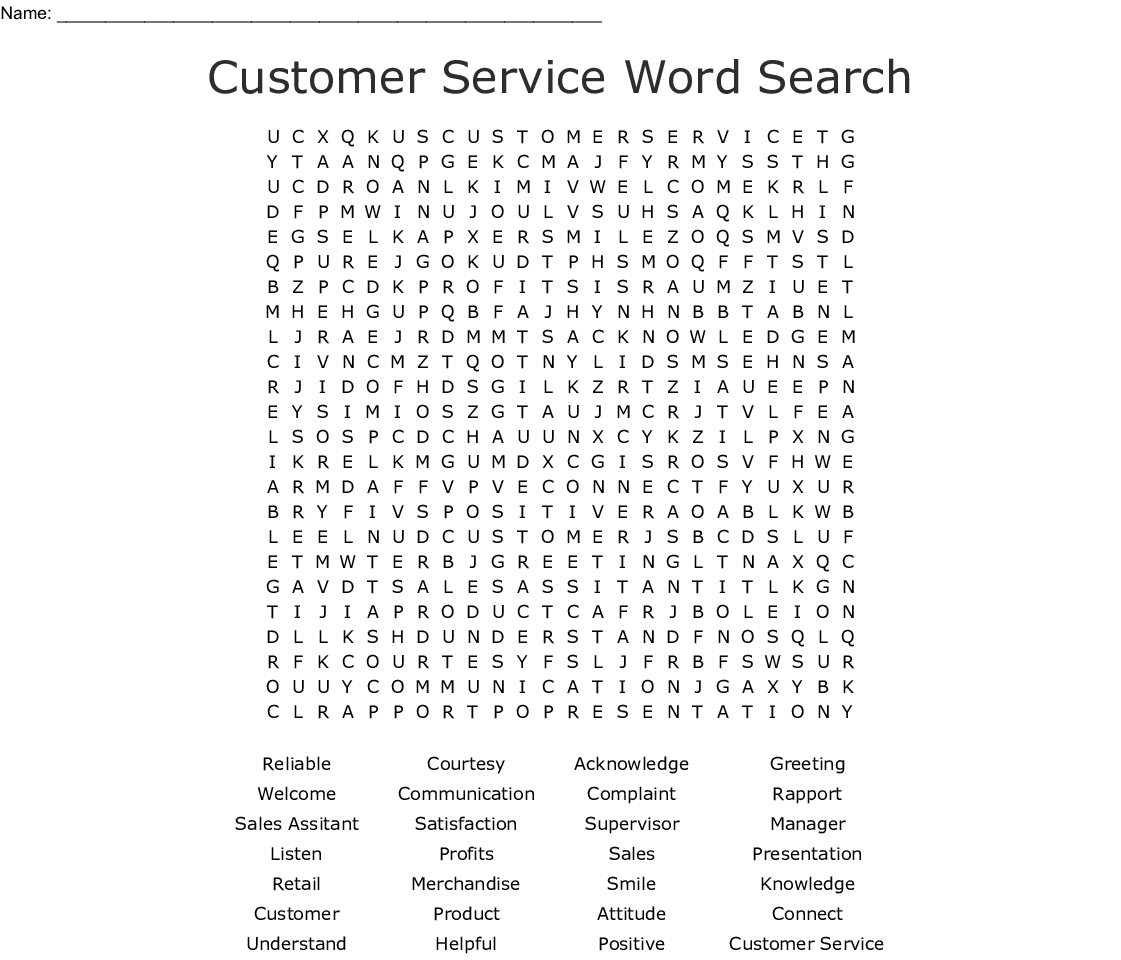 Customer Service Word Search - Wordmint